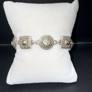 Brighton Two-Tone Silver and Gold Link Bracelet with Center Crystal